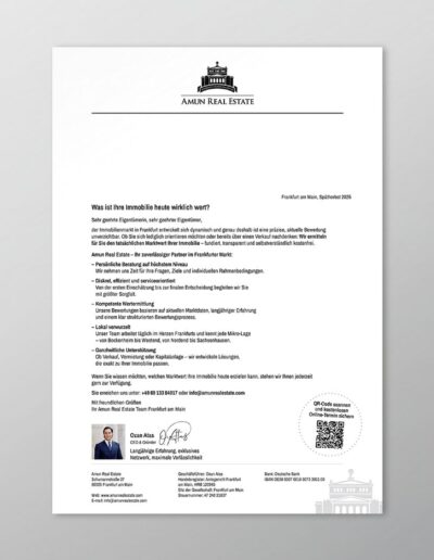 Mailing Series Immobilienmakler Breifpapier wo steht "Was ist Ihre Immobilie heute wert?" und dann mit CTA anrufen und checken