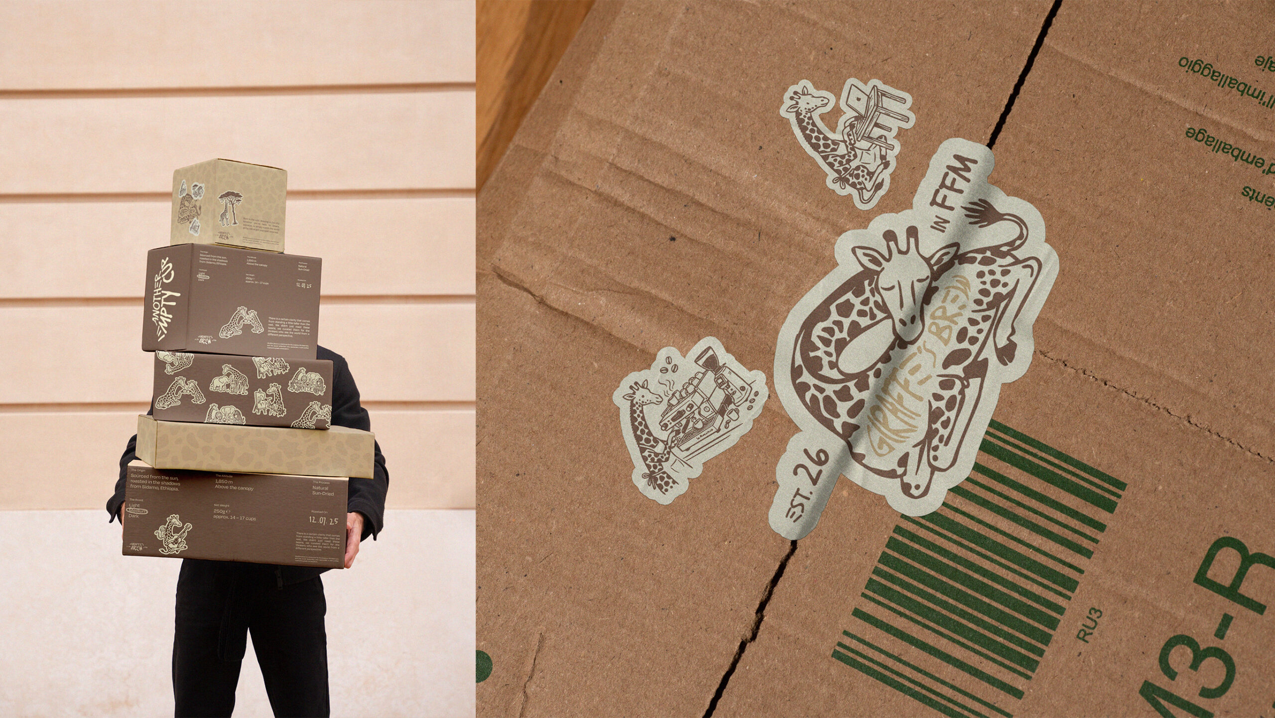 Verpackungsdesign und Sticker auf dem Karton