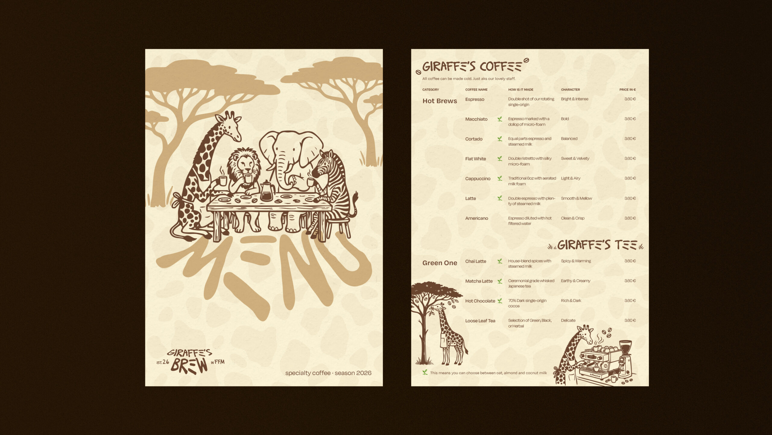 Giraffe's Brew Menu Design