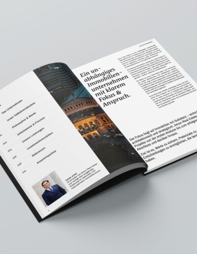 Immobilienmakler Broschüre Design Innenteil von Inhalt, Ansprechspartner und erster Seite