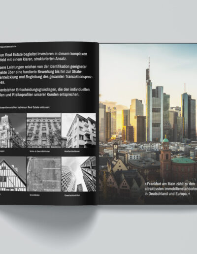 Immobilienmakler Broschüre Design Innenteil wo Investments erklärt wird