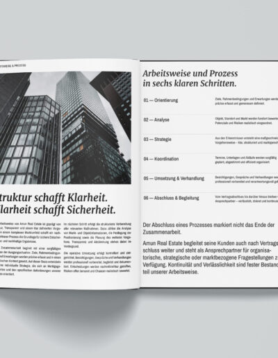 Immobilienmakler Broschüre Design Innenteil wo Arbeitsweise erklärt wird